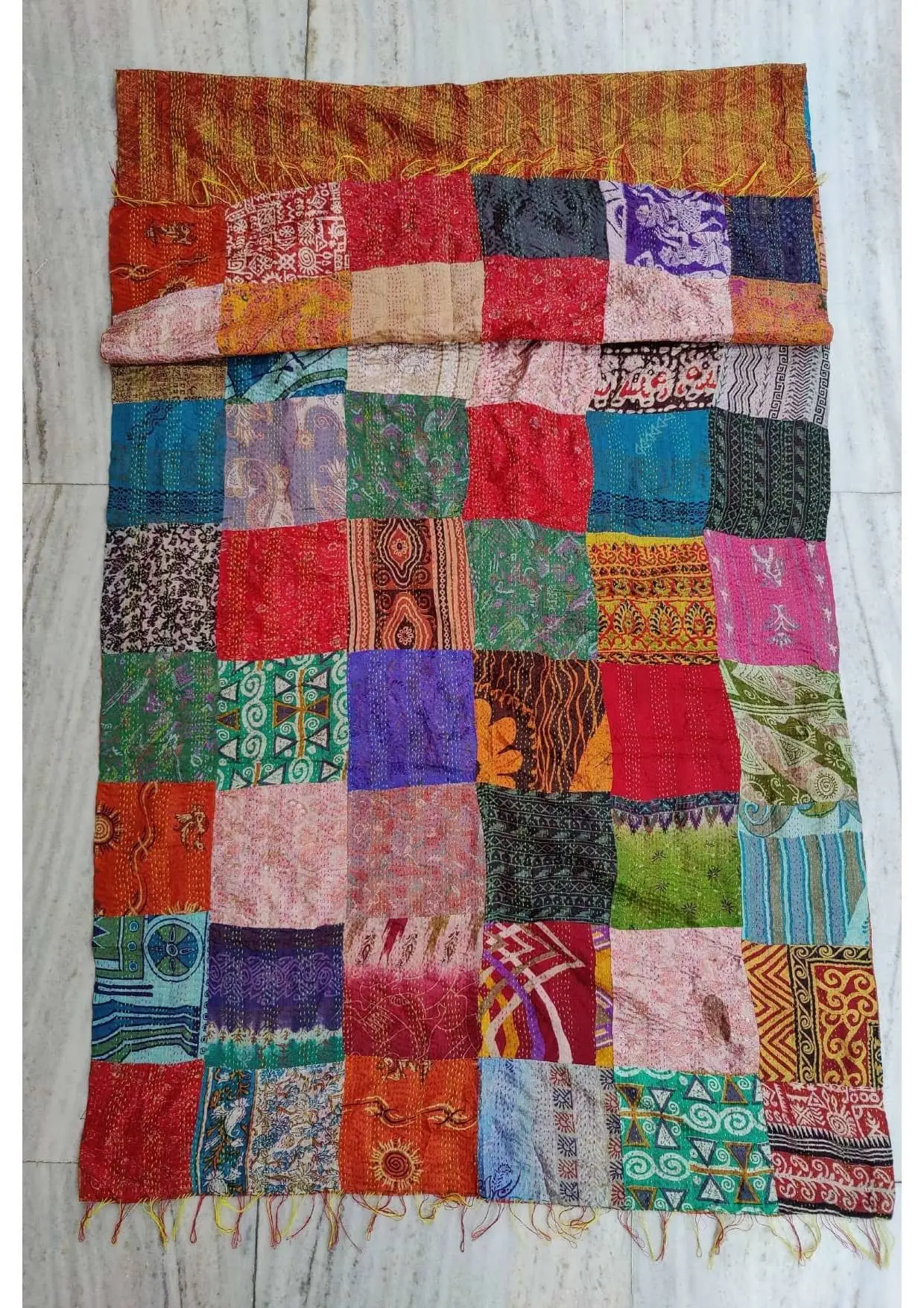 Silk Patchwork Kantha Scarf